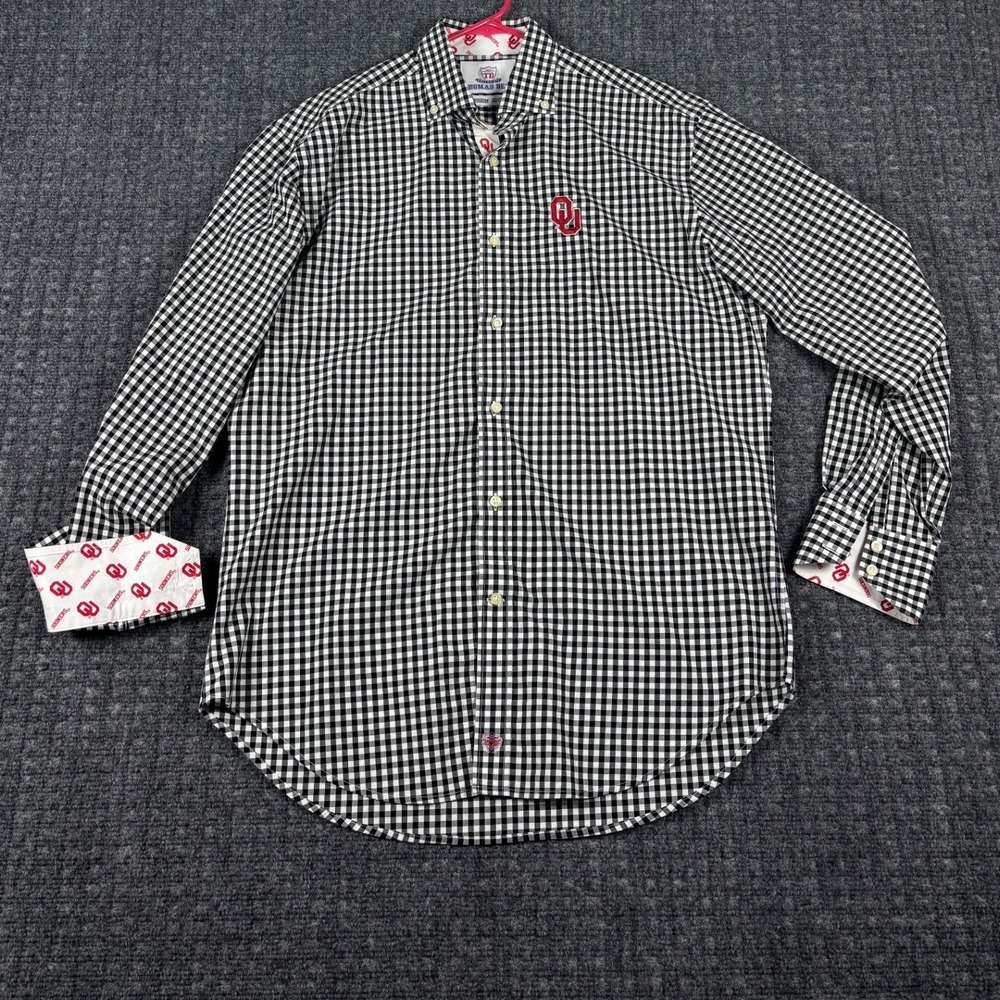 Thomas Dean Oklahoma Sooners Gingham Button Down Shirt M Flip Cuff Black White